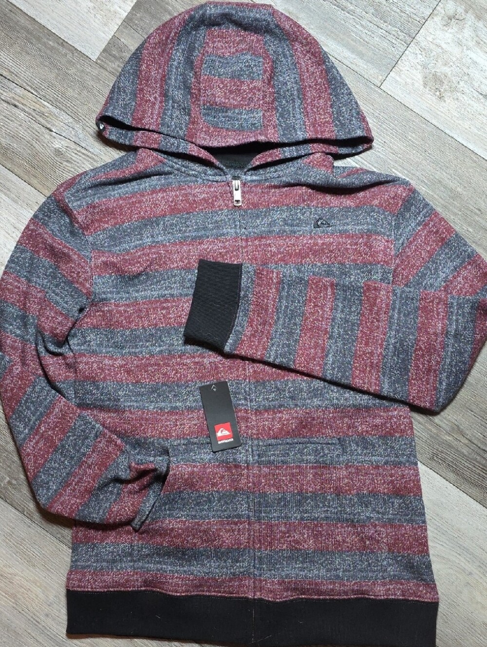 Quiksilver Threadfin Terry Cloth Full Zip Striped Boys Hoodie Sz Lg *NWT